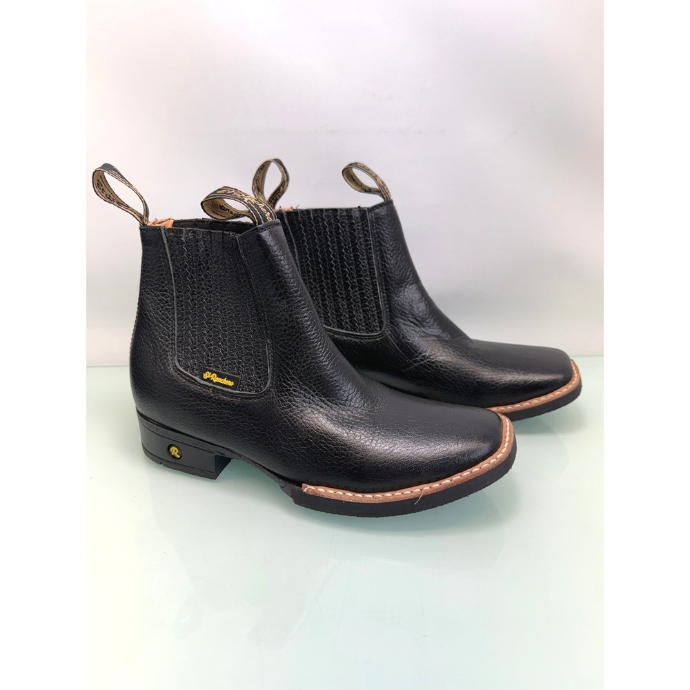 El‎ Ranchero Square Toe Chelsea Ankle Boots Black Leather Western Cowboy Sz 7